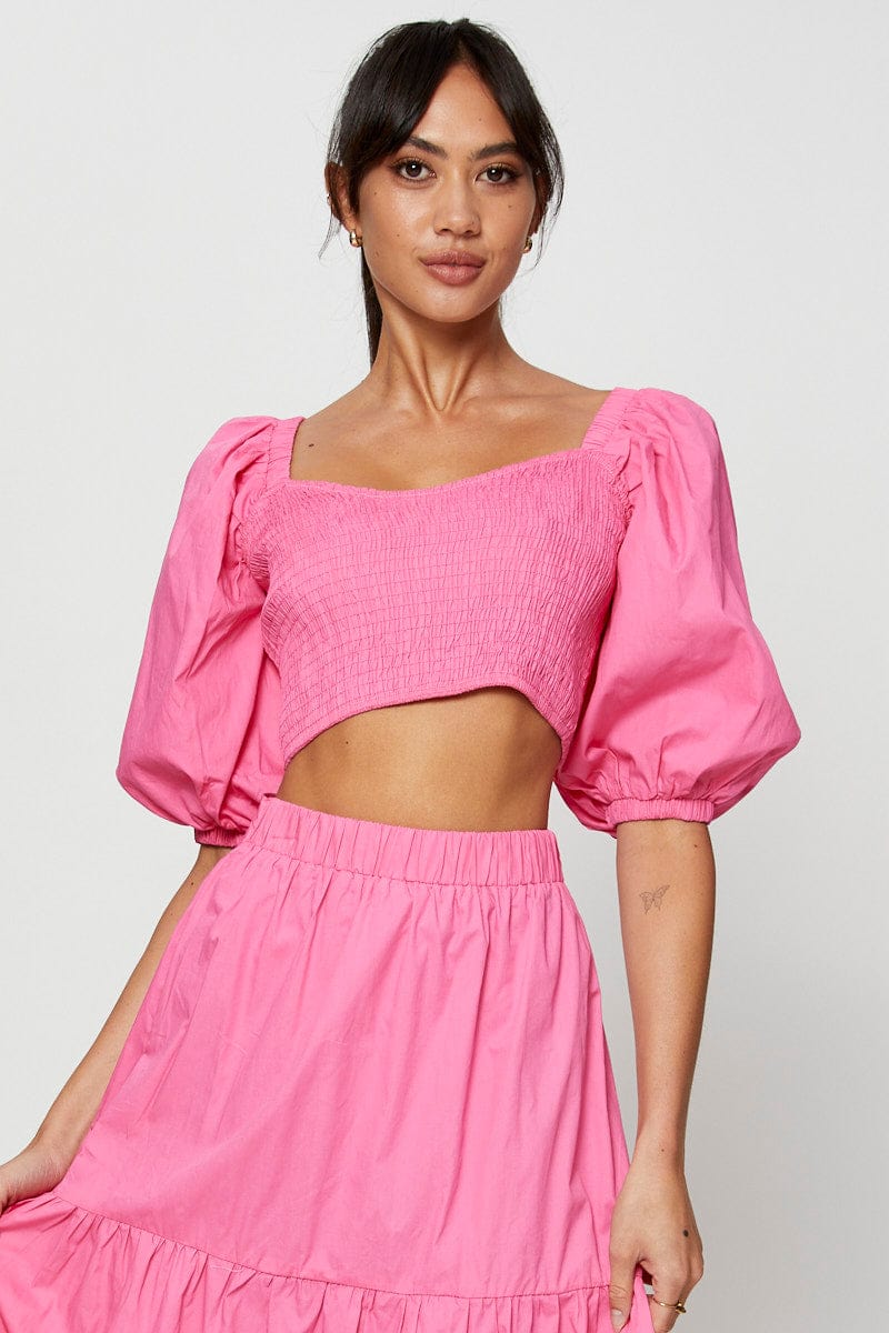 Women’s Pink Crop Top Short Sleeve | Ally Fashion