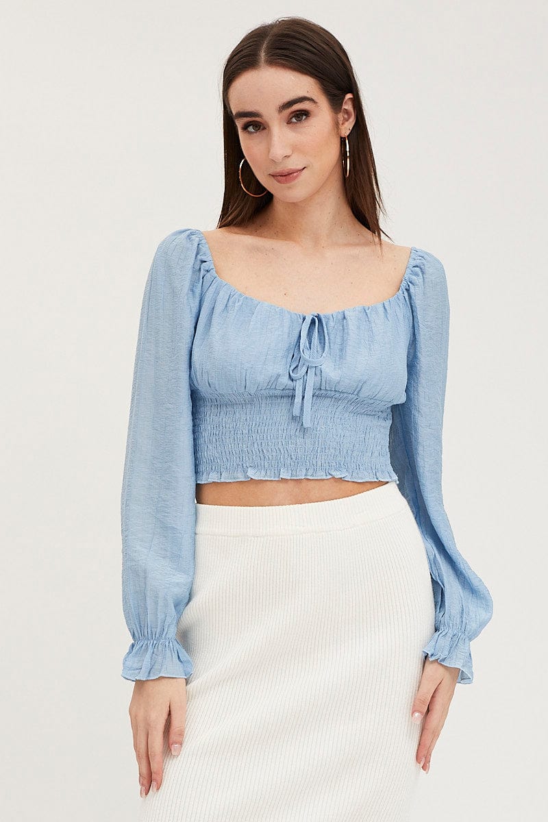 CROP TOP Blue Crop Top Long Sleeve for Women by Ally