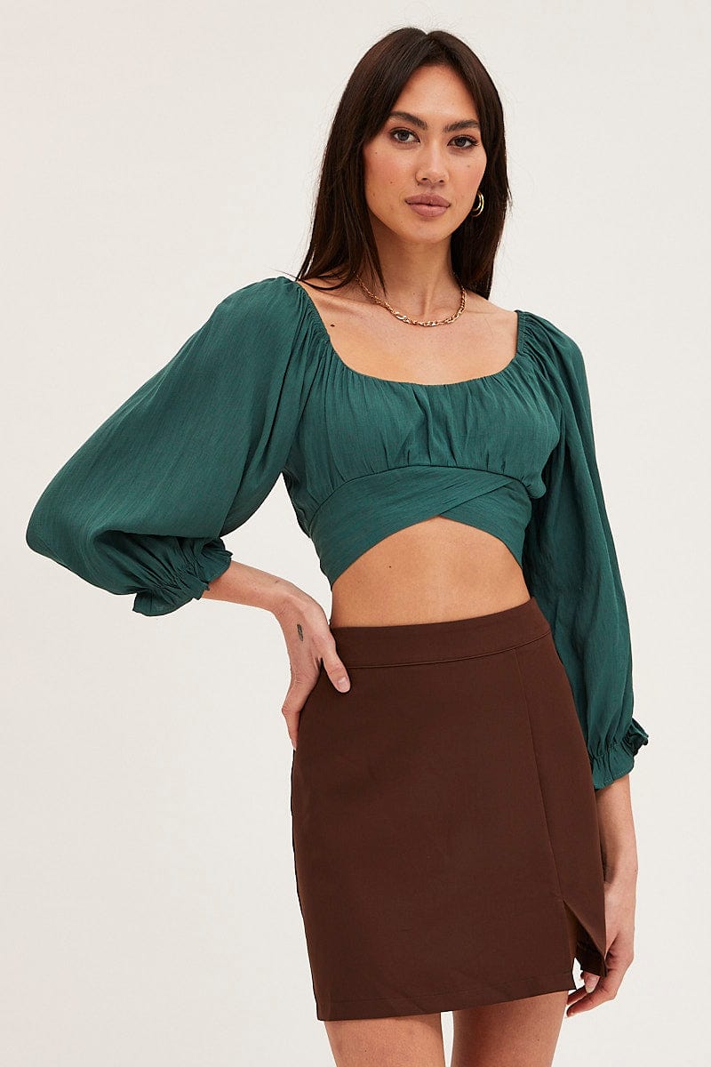 CROP TOP Blue Crop Top Three-Quarter for Women by Ally