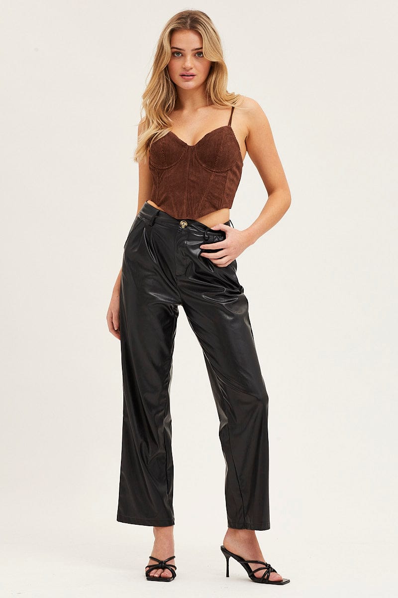 CROP TOP Brown Corset Top Sleeveless Crop Corduroy for Women by Ally