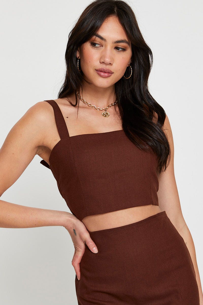 CROP TOP Brown Singlet Top Sleeveless Crop for Women by Ally