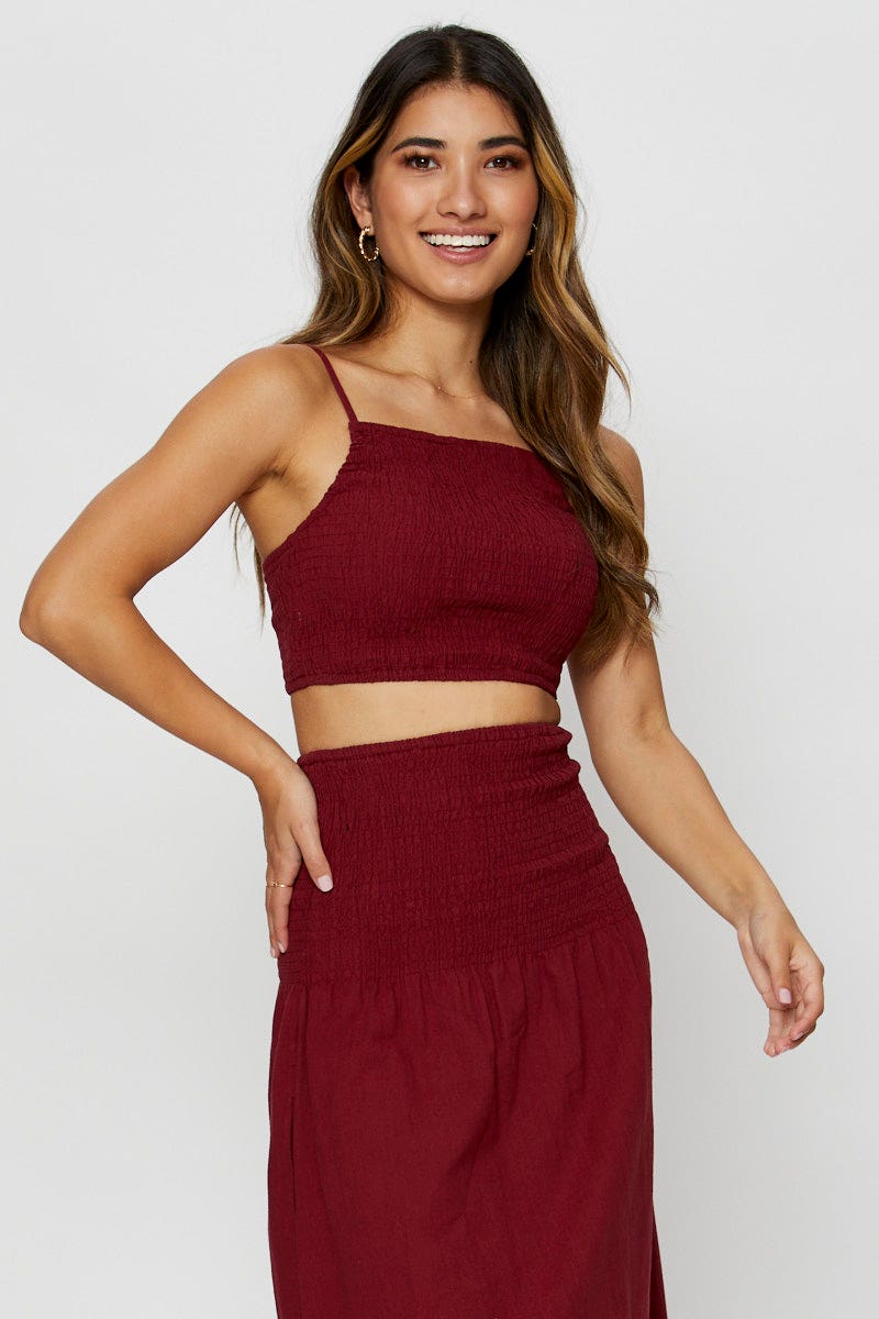CROP TOP Brown Singlet Top Sleeveless Crop Square Neck for Women by Ally
