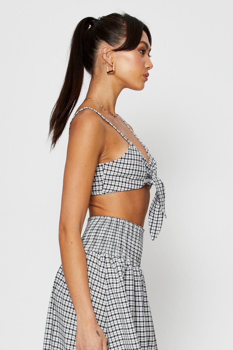 CROP TOP Check Crop Bralette Sleeveless Tie Up for Women by Ally