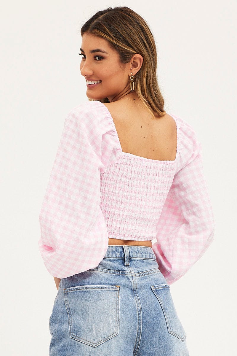 CROP TOP Check Crop Top Long Sleeve for Women by Ally