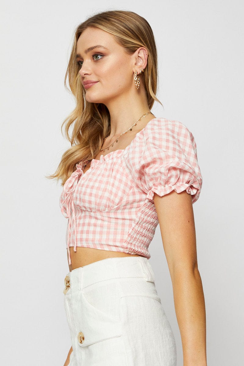 CROP TOP Check Crop Top Long Sleeve Sweetheart for Women by Ally