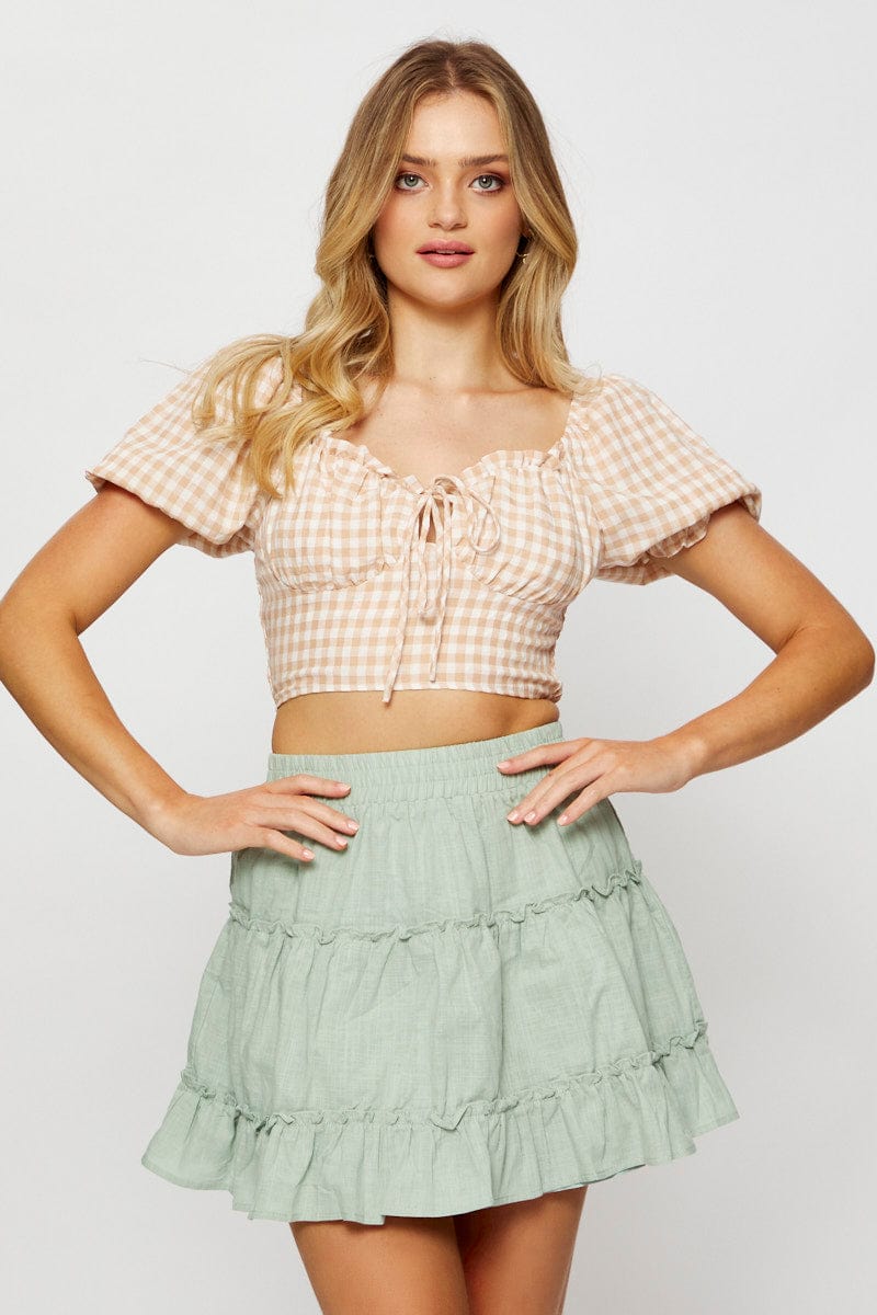 CROP TOP Check Crop Top Long Sleeve Sweetheart for Women by Ally