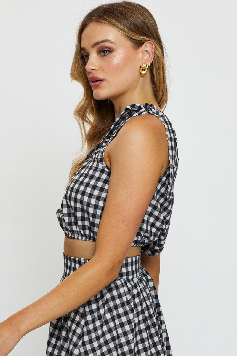 CROP TOP Check Crop Top One Shoulder Linen for Women by Ally