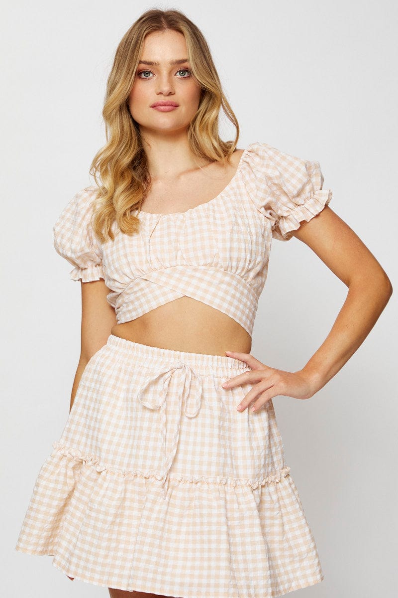 CROP TOP Check Crop Top Short Sleeve for Women by Ally