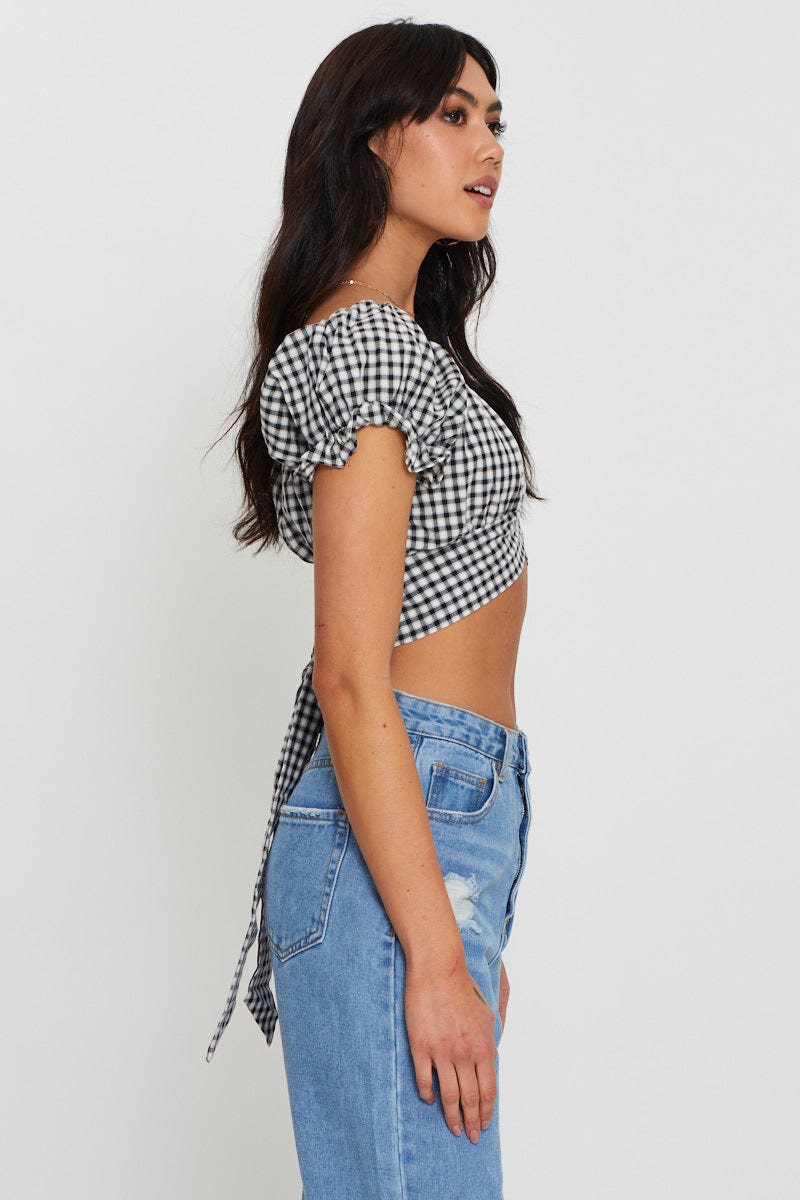 CROP TOP Check Crop Top Short Sleeve for Women by Ally