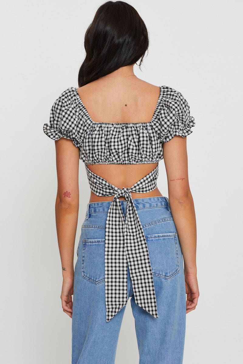 CROP TOP Check Crop Top Short Sleeve for Women by Ally