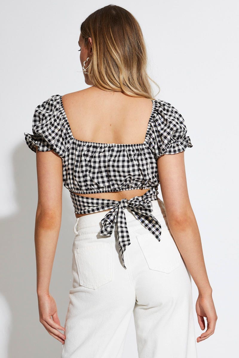Top Women’s Check Crop Top Short Sleeve Tie Up | Ally Fashion