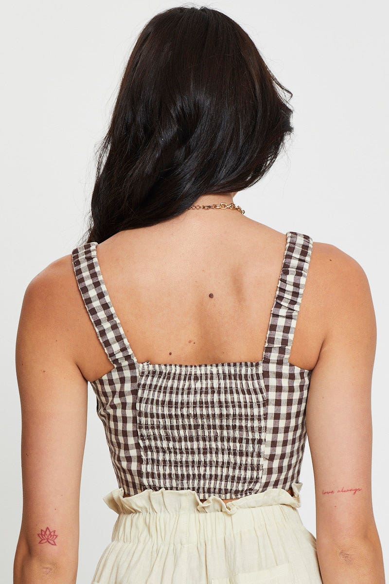 CROP TOP Check Crop Top Sleeveless Square Neck for Women by Ally