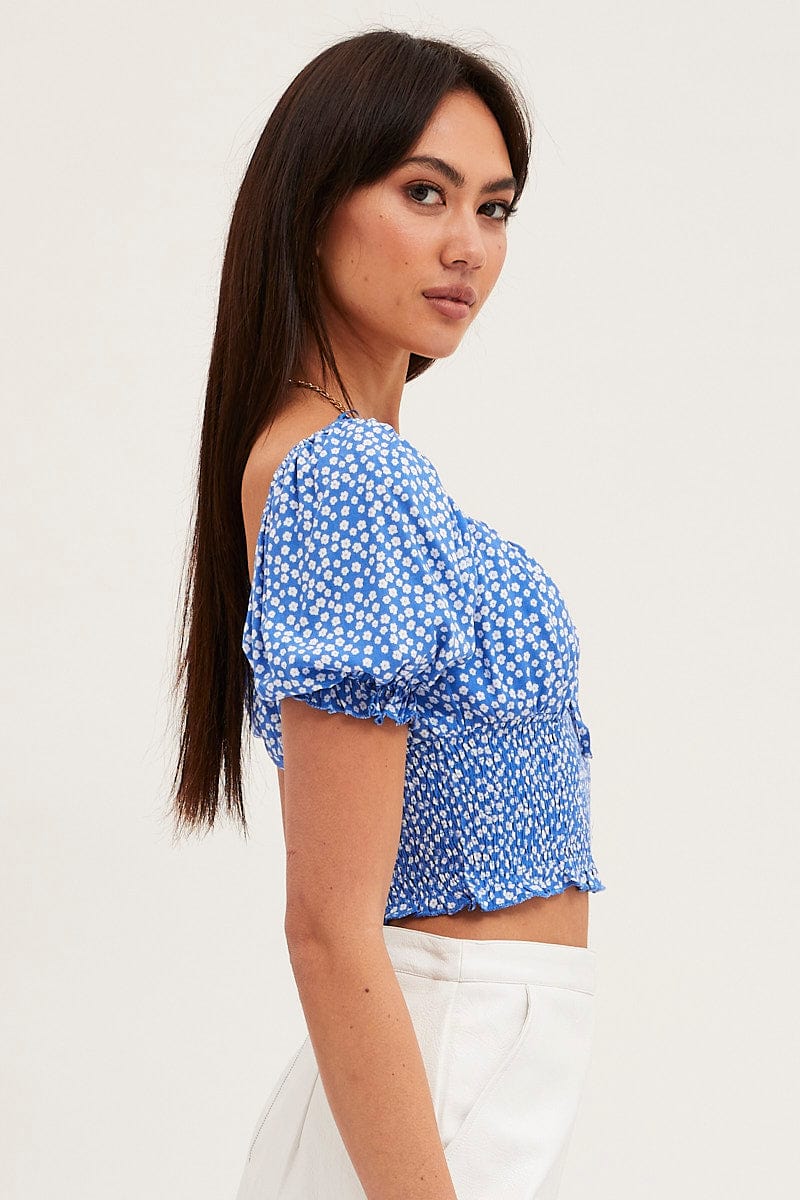 CROP TOP Ditsy Print Crop Top Short Sleeve for Women by Ally