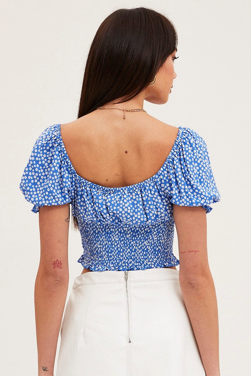 CROP TOP Ditsy Print Crop Top Short Sleeve for Women by Ally