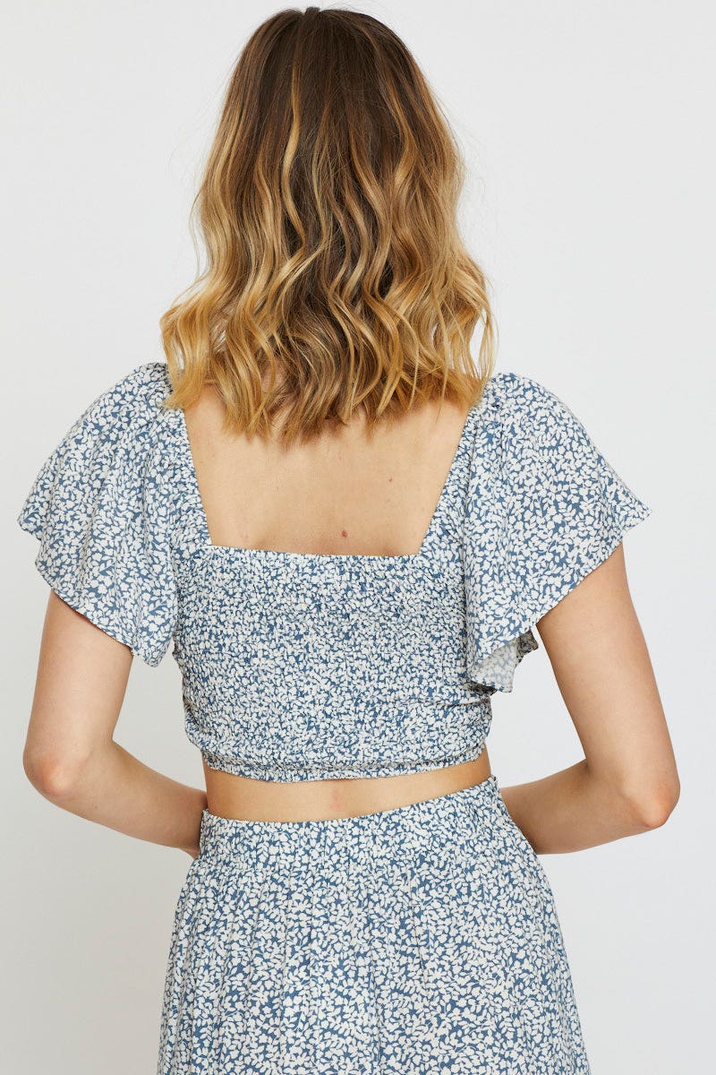 CROP TOP Ditsy Print Crop Top Short Sleeve for Women by Ally