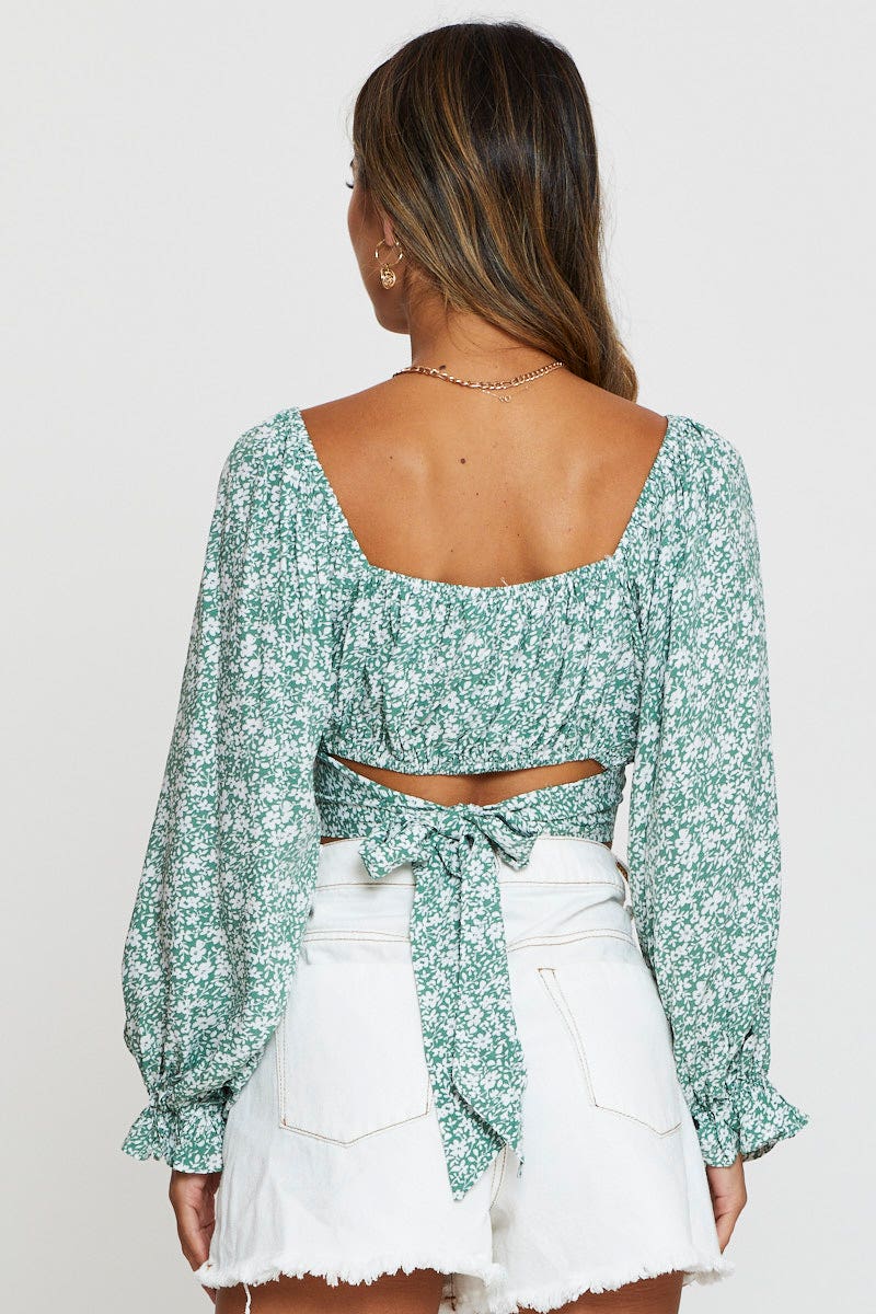 CROP TOP Floral Print Crop Top Long Sleeve for Women by Ally