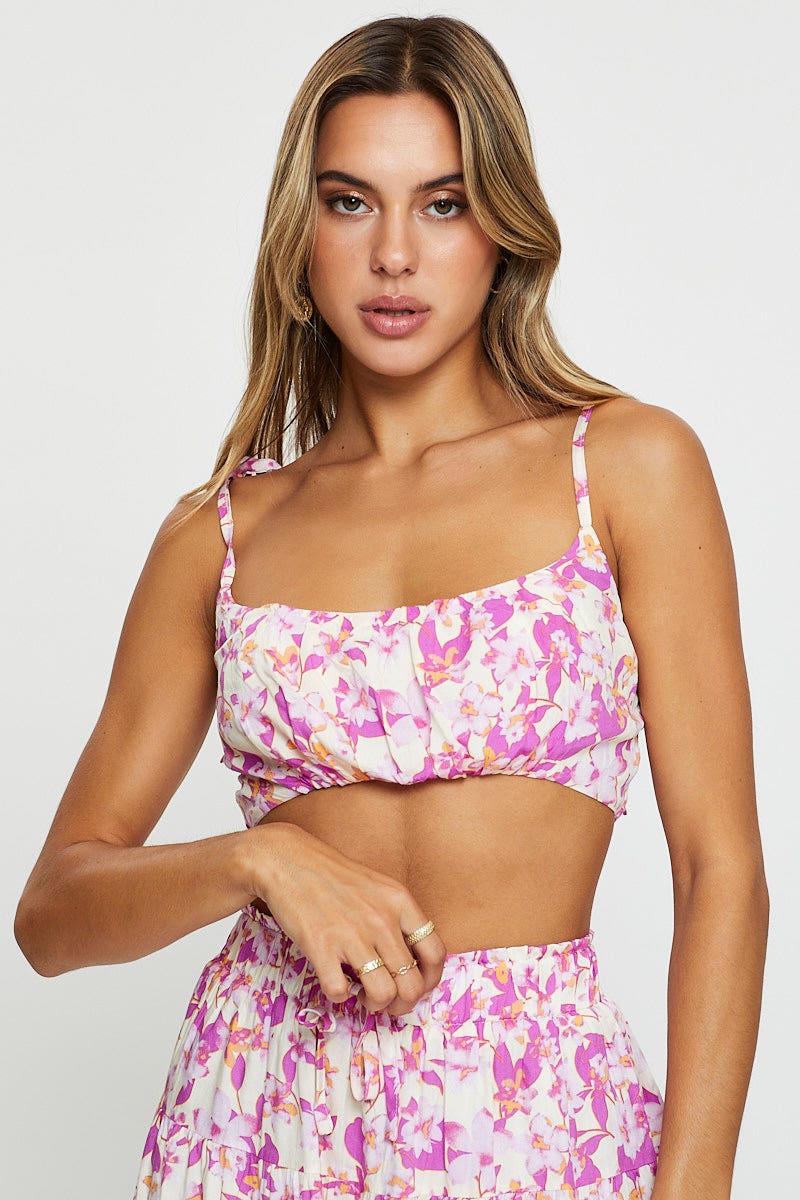 CROP TOP Floral Print Crop Top Sleeveless for Women by Ally