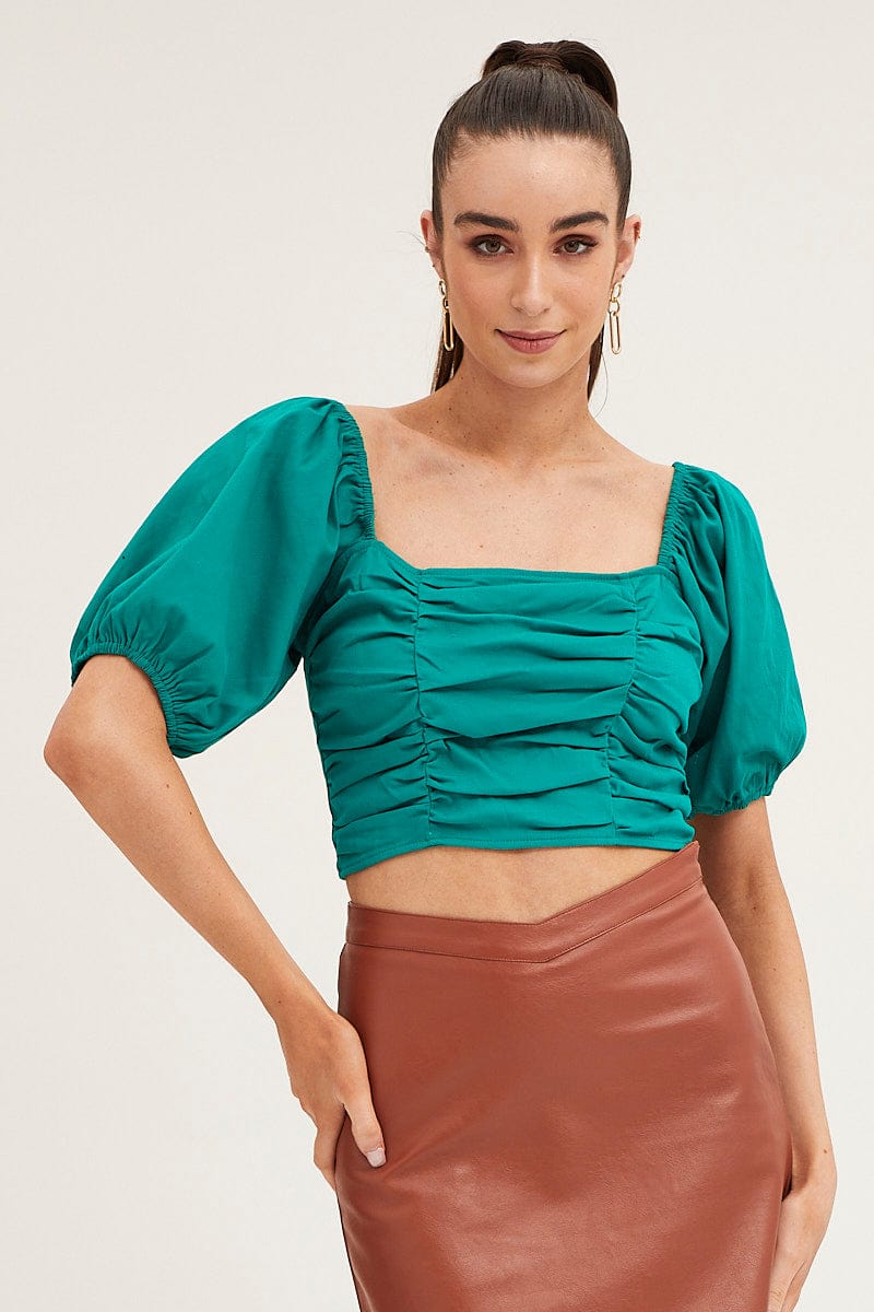 CROP TOP Green Crop Top Short Sleeve for Women by Ally