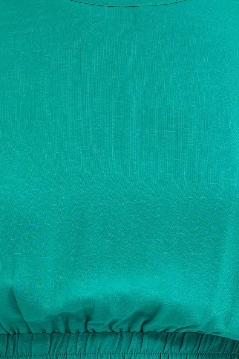 CROP TOP Green Crop Top Short Sleeve Elasticated Waist for Women by Ally