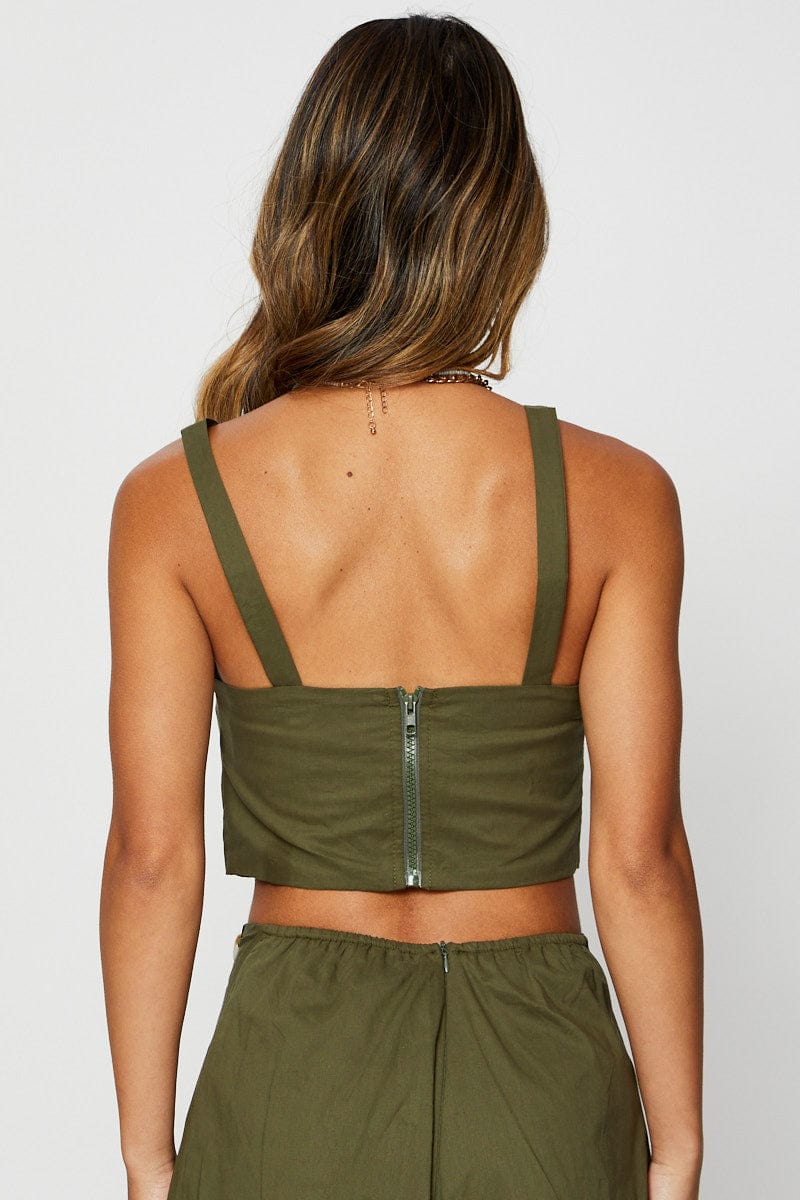 CROP TOP Green Crop Top Sleeveless Square Neck for Women by Ally
