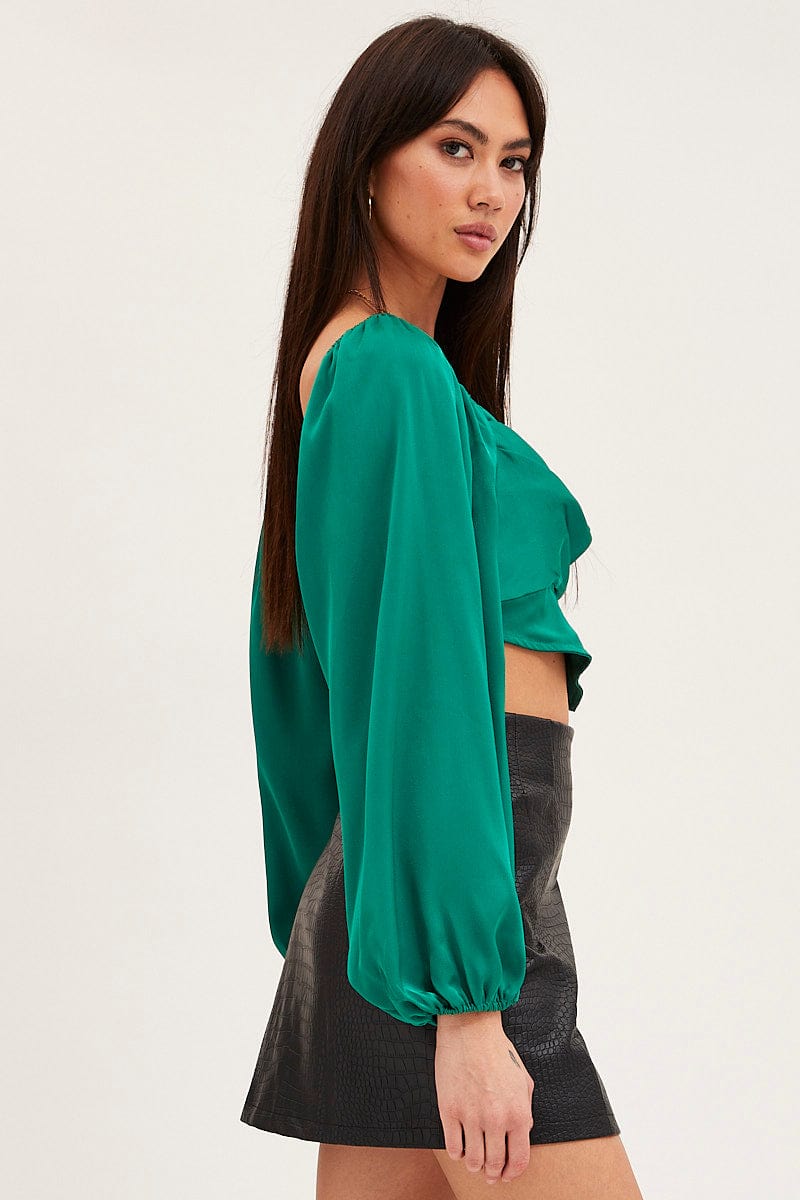 CROP TOP Green Puff Sleeve Top Long Sleeve for Women by Ally