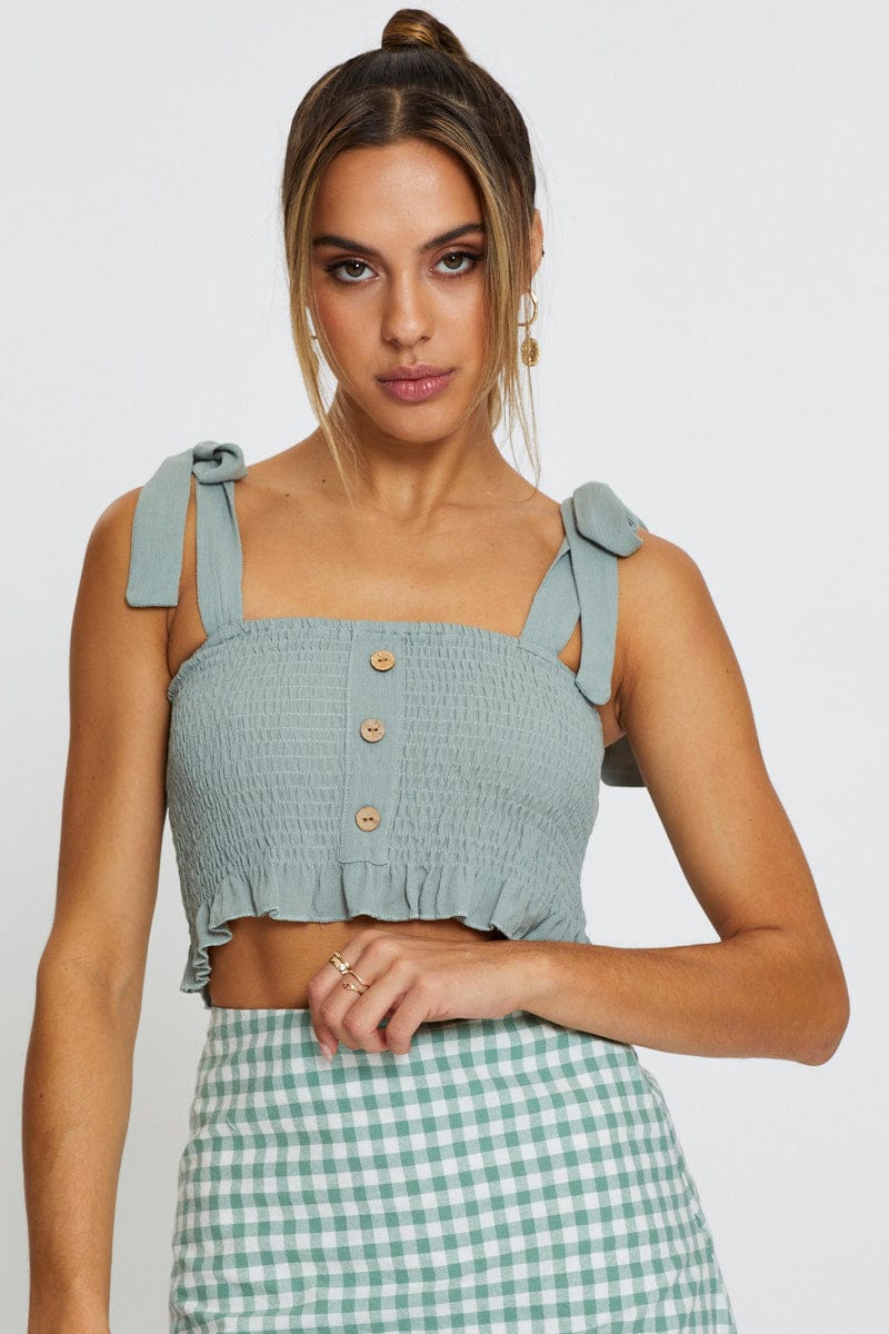 CROP TOP Green Singlet Top Sleeveless Tie Up for Women by Ally