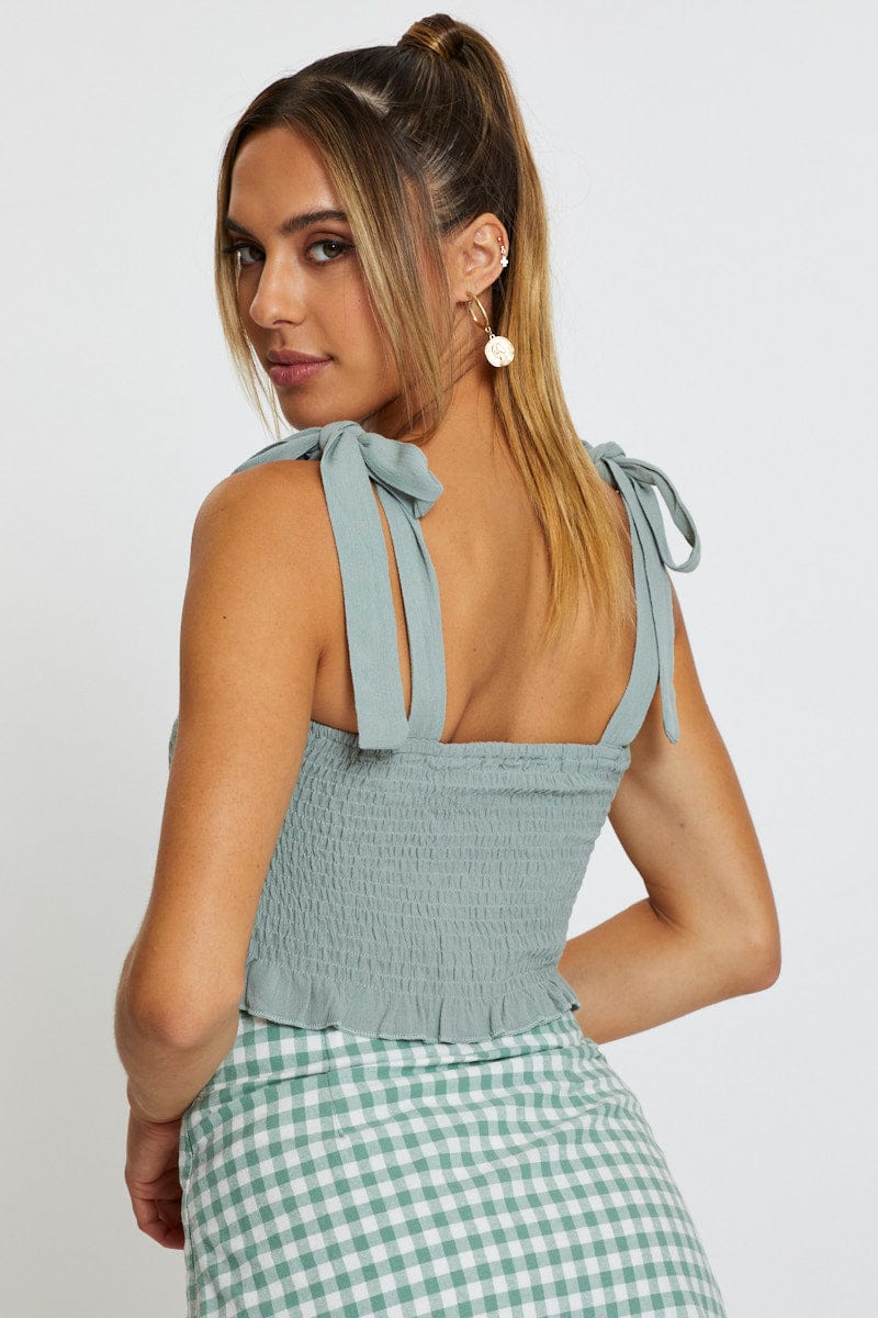 CROP TOP Green Singlet Top Sleeveless Tie Up for Women by Ally