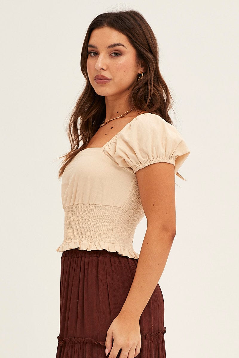 CROP TOP Nude Crop Top Puff Sleeve for Women by Ally