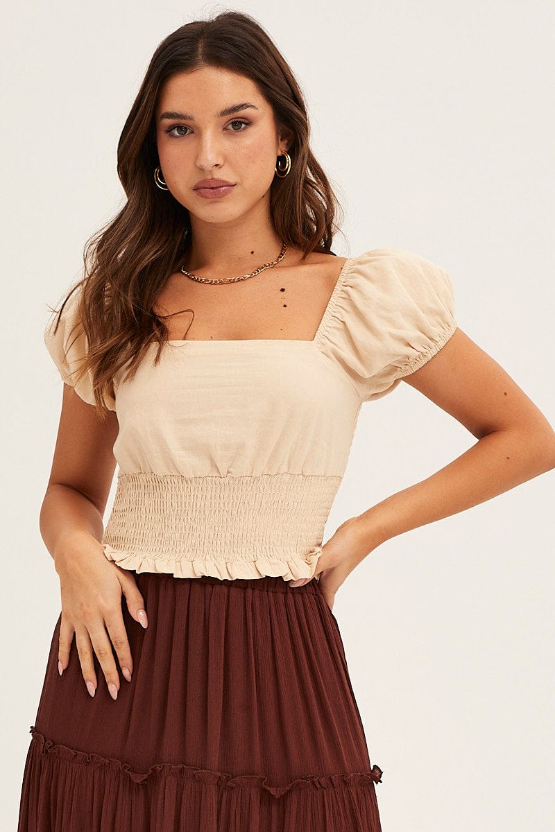 CROP TOP Nude Crop Top Puff Sleeve for Women by Ally