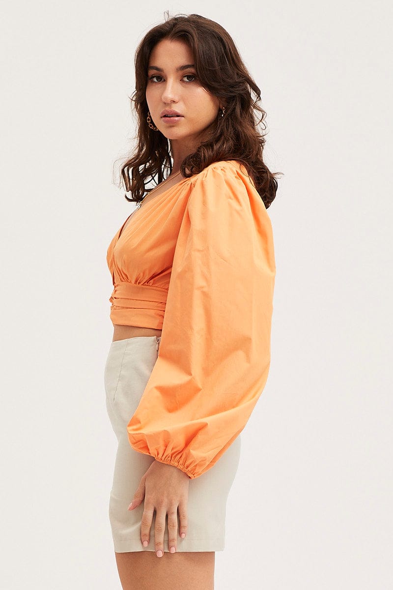 CROP TOP Orange Crop Top Long Sleeve for Women by Ally