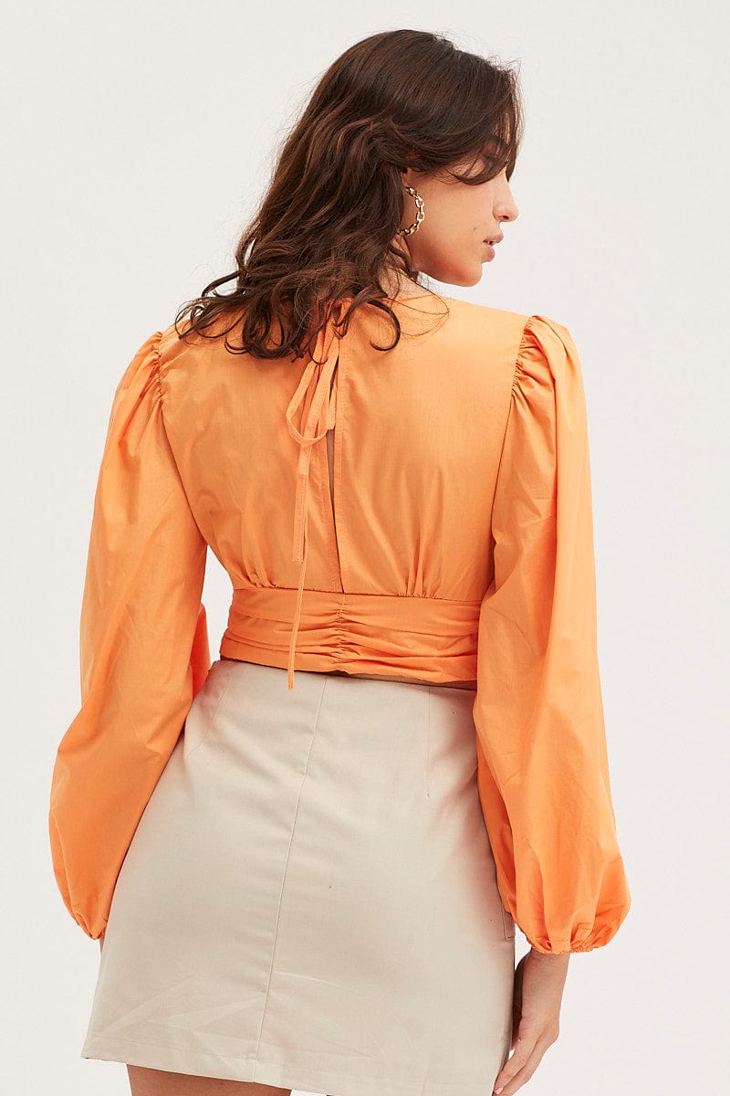 CROP TOP Orange Crop Top Long Sleeve for Women by Ally