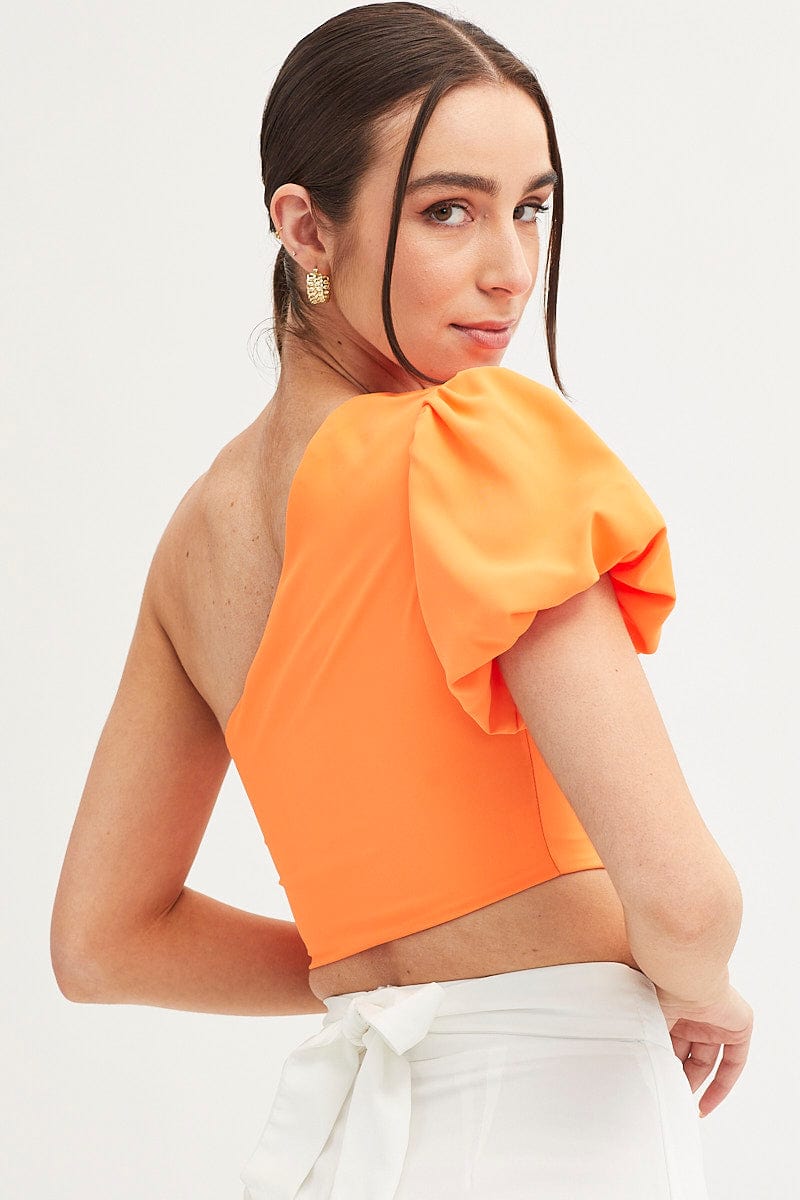 Shoulder Crop Top One Shoulder Orange Top Orange One Shoulder Crop