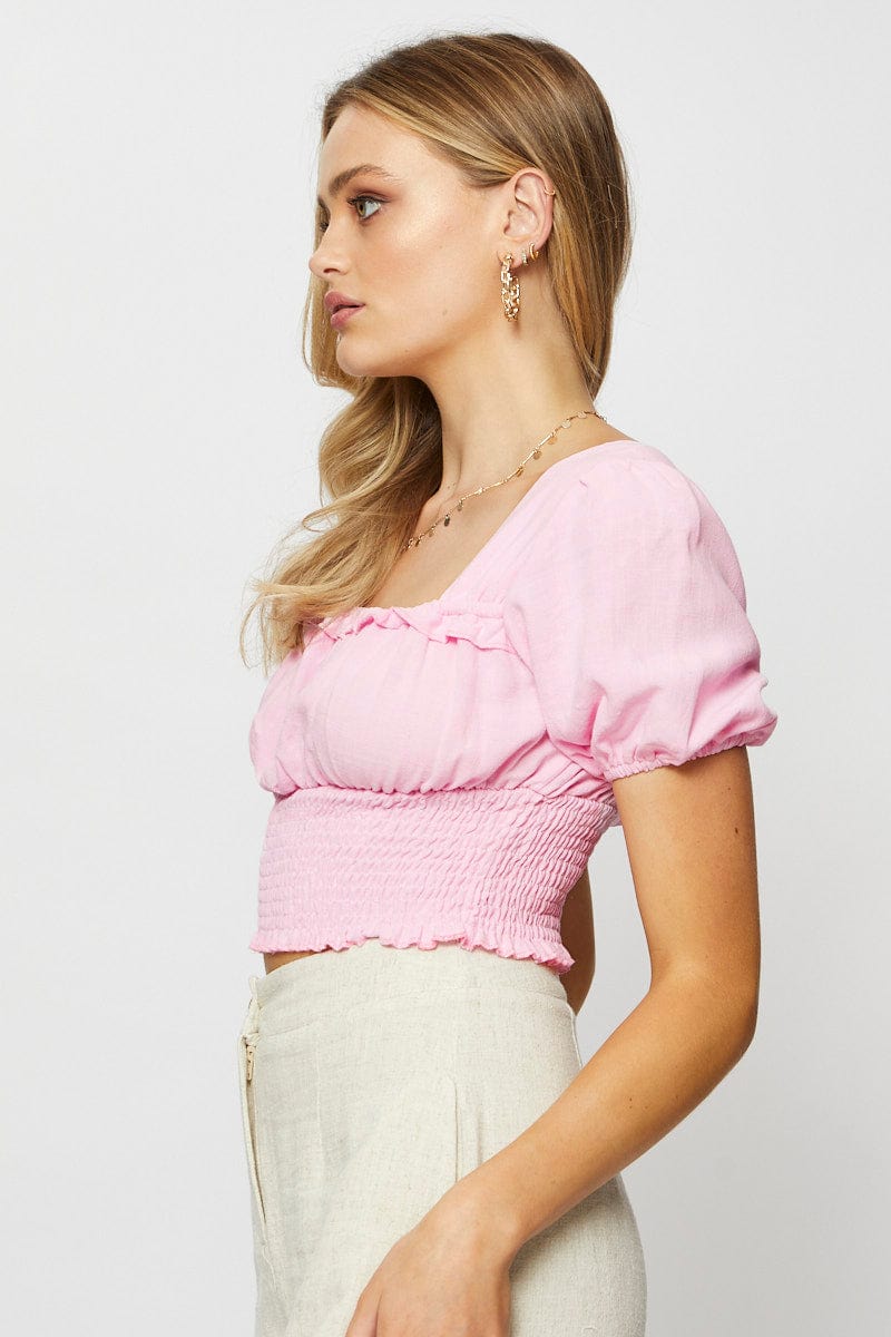 CROP TOP Pink Crop Blouse Short Sleeve for Women by Ally