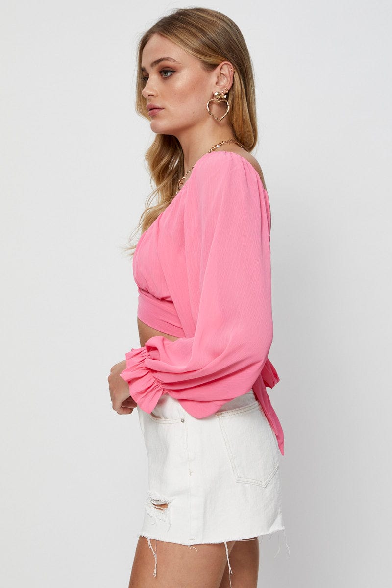CROP TOP Pink Crop Top Long Sleeve for Women by Ally
