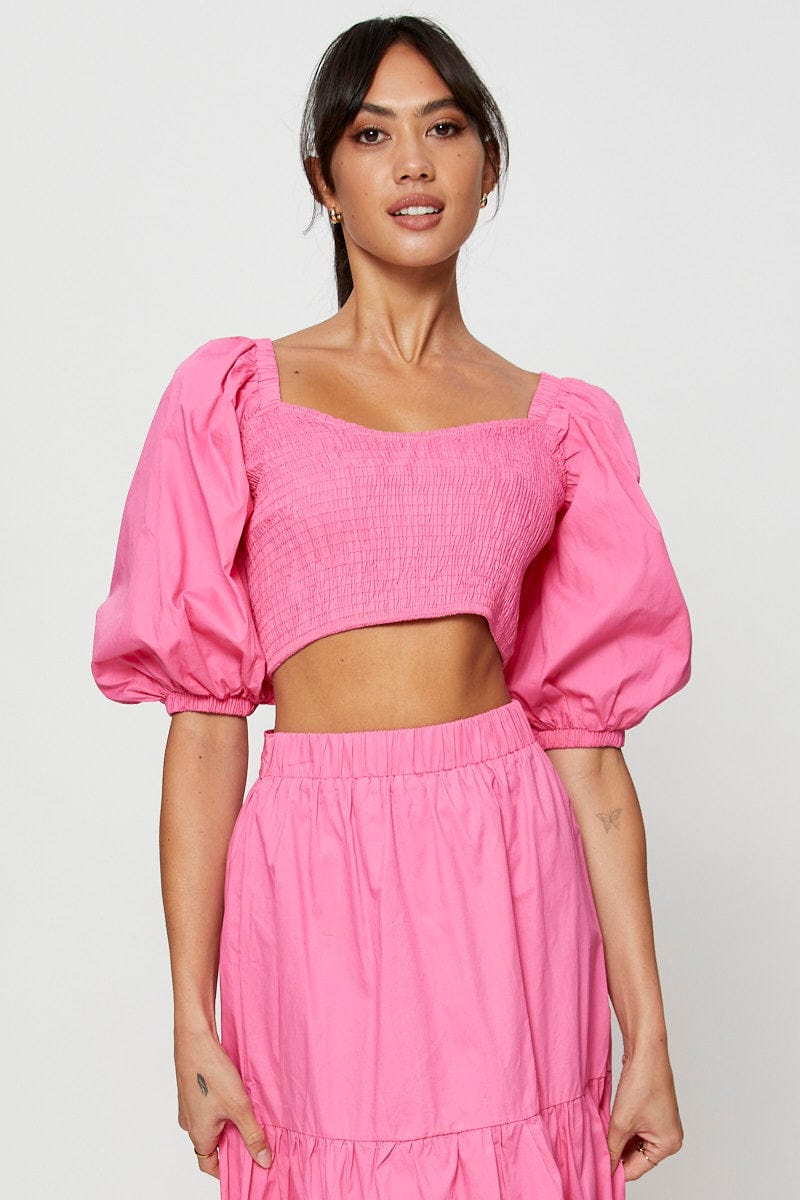 CROP TOP Pink Crop Top Short Sleeve for Women by Ally