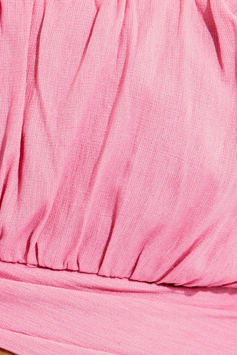 CROP TOP Pink Crop Top Short Sleeve Sweetheart Neckline Tie Back for Women by Ally