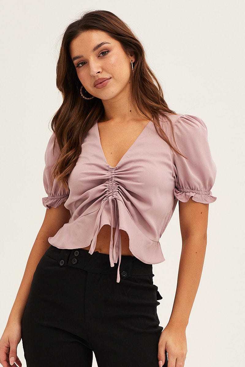 CROP TOP Pink Cropped Top Frill Hem for Women by Ally