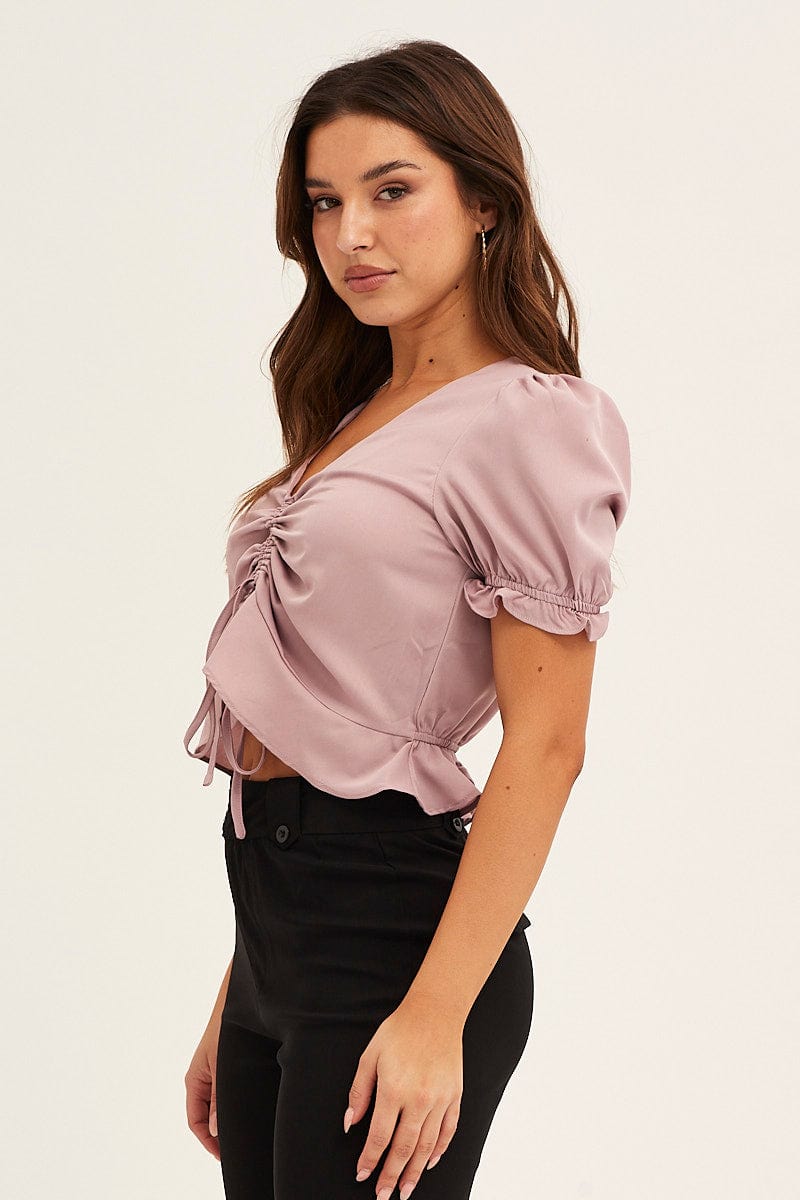 CROP TOP Pink Cropped Top Frill Hem for Women by Ally