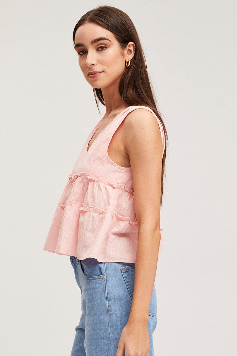 CROP TOP Pink Swing Top Sleeveless V-Neck for Women by Ally