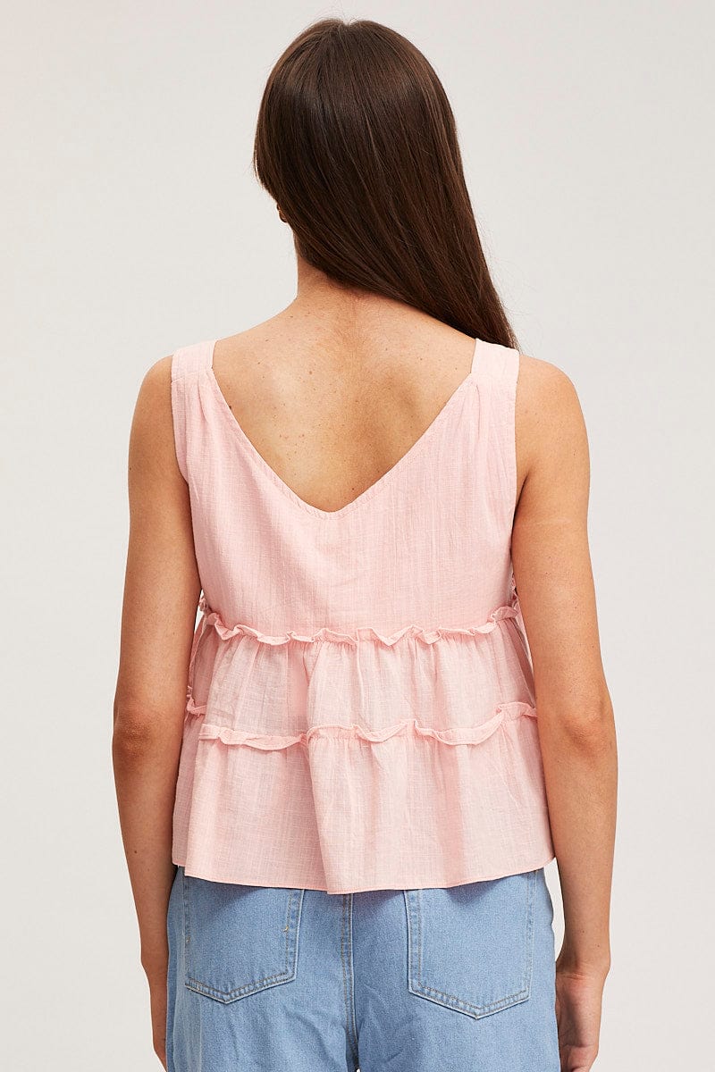 CROP TOP Pink Swing Top Sleeveless V-Neck for Women by Ally