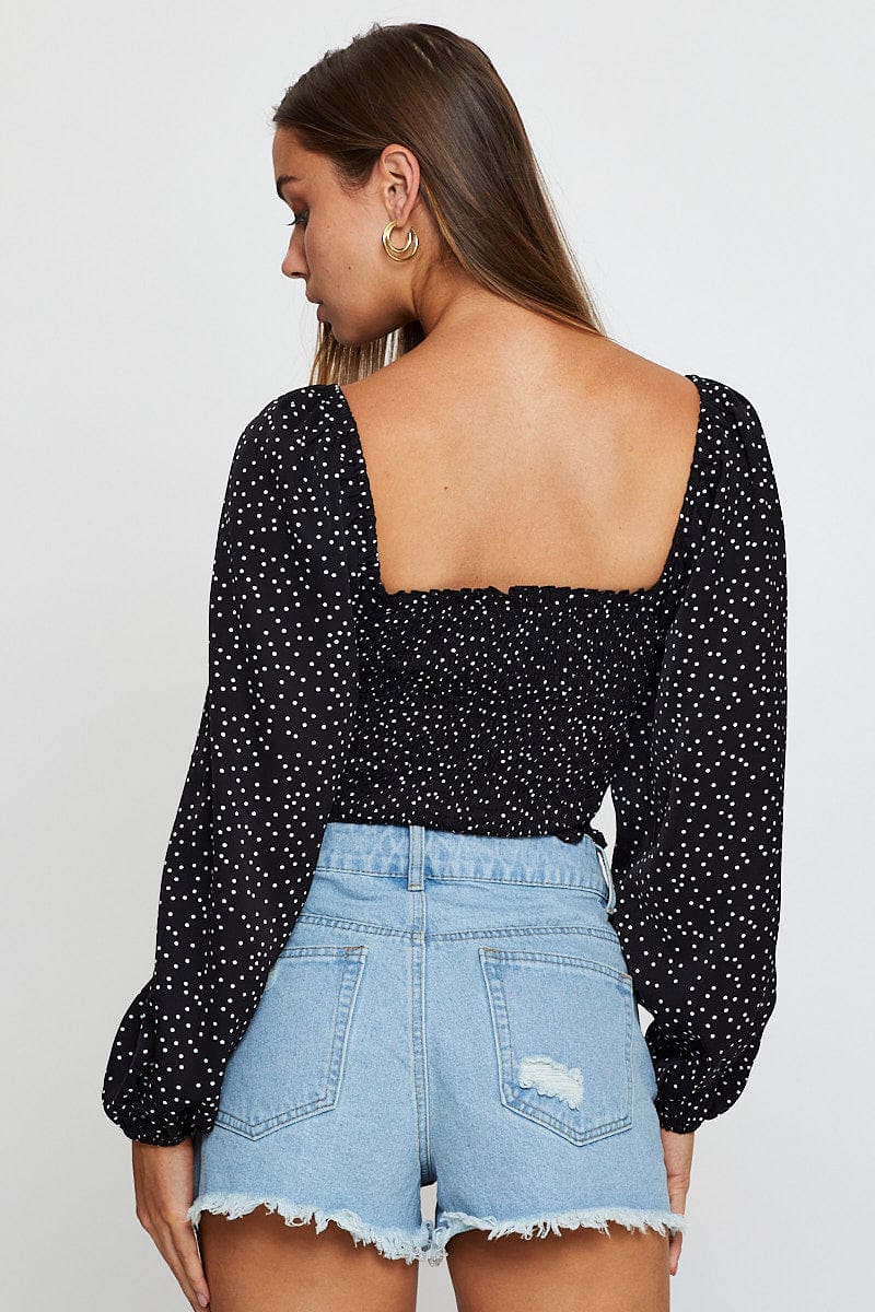 CROP TOP Polka Dot Crop Top Long Sleeve for Women by Ally