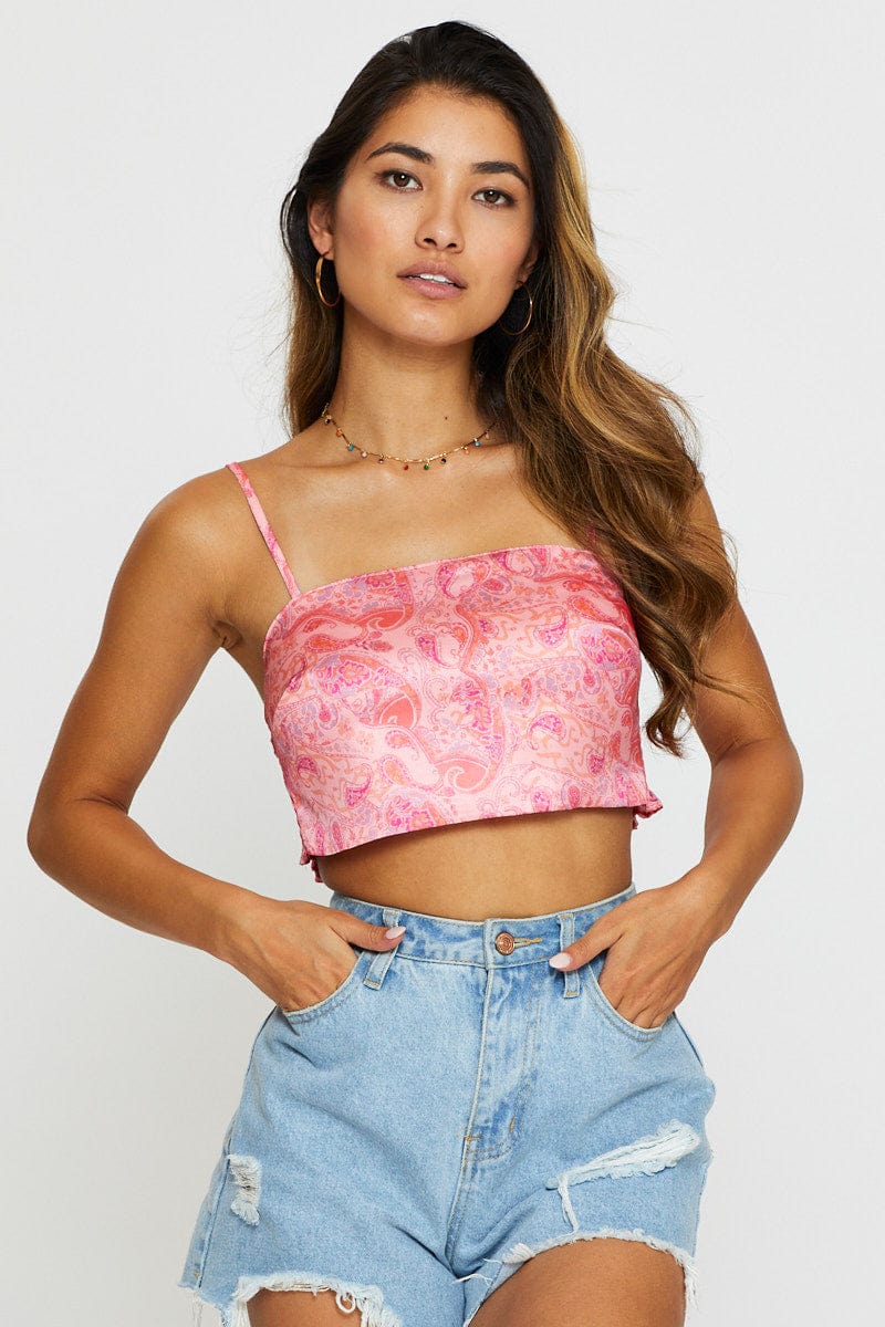 CROP TOP Print Cami Top Crop Satin for Women by Ally