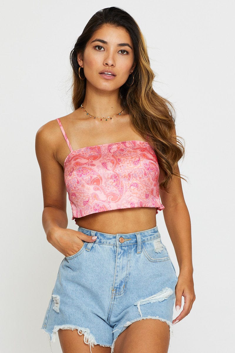 CROP TOP Print Cami Top Crop Satin for Women by Ally