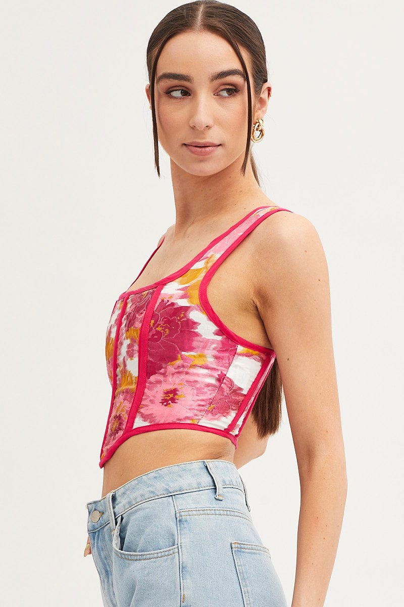 CROP TOP Print Corset Top Sleeveless Square Neck for Women by Ally