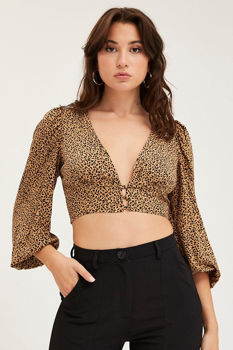 CROP TOP Print Crop Top Long Sleeve for Women by Ally