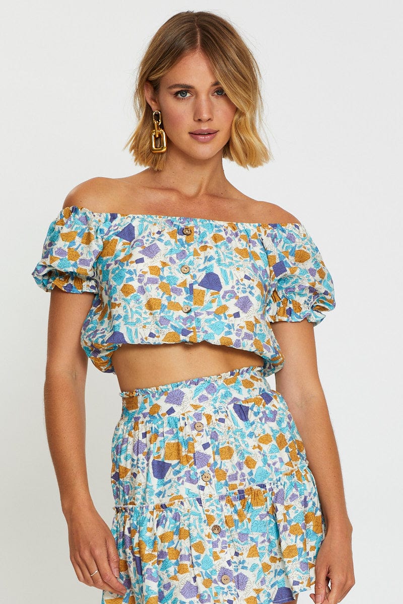 CROP TOP Print Crop Top Off Shoulder for Women by Ally