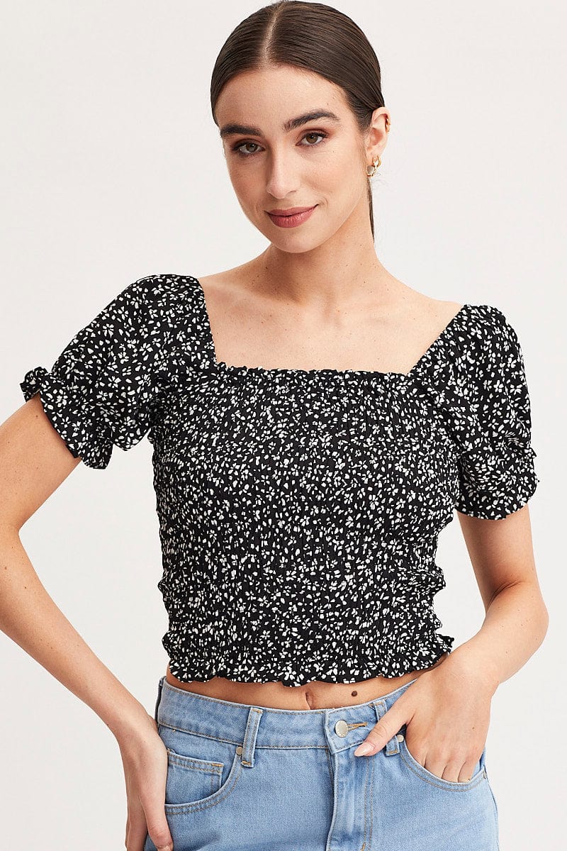 CROP TOP Print Crop Top Short Sleeve for Women by Ally