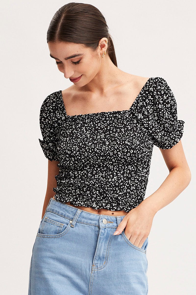 CROP TOP Print Crop Top Short Sleeve for Women by Ally