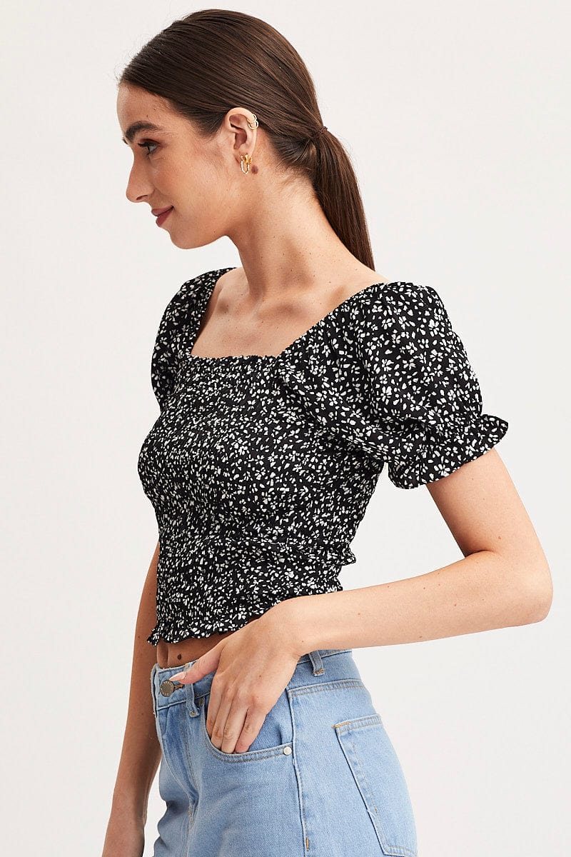 CROP TOP Print Crop Top Short Sleeve for Women by Ally