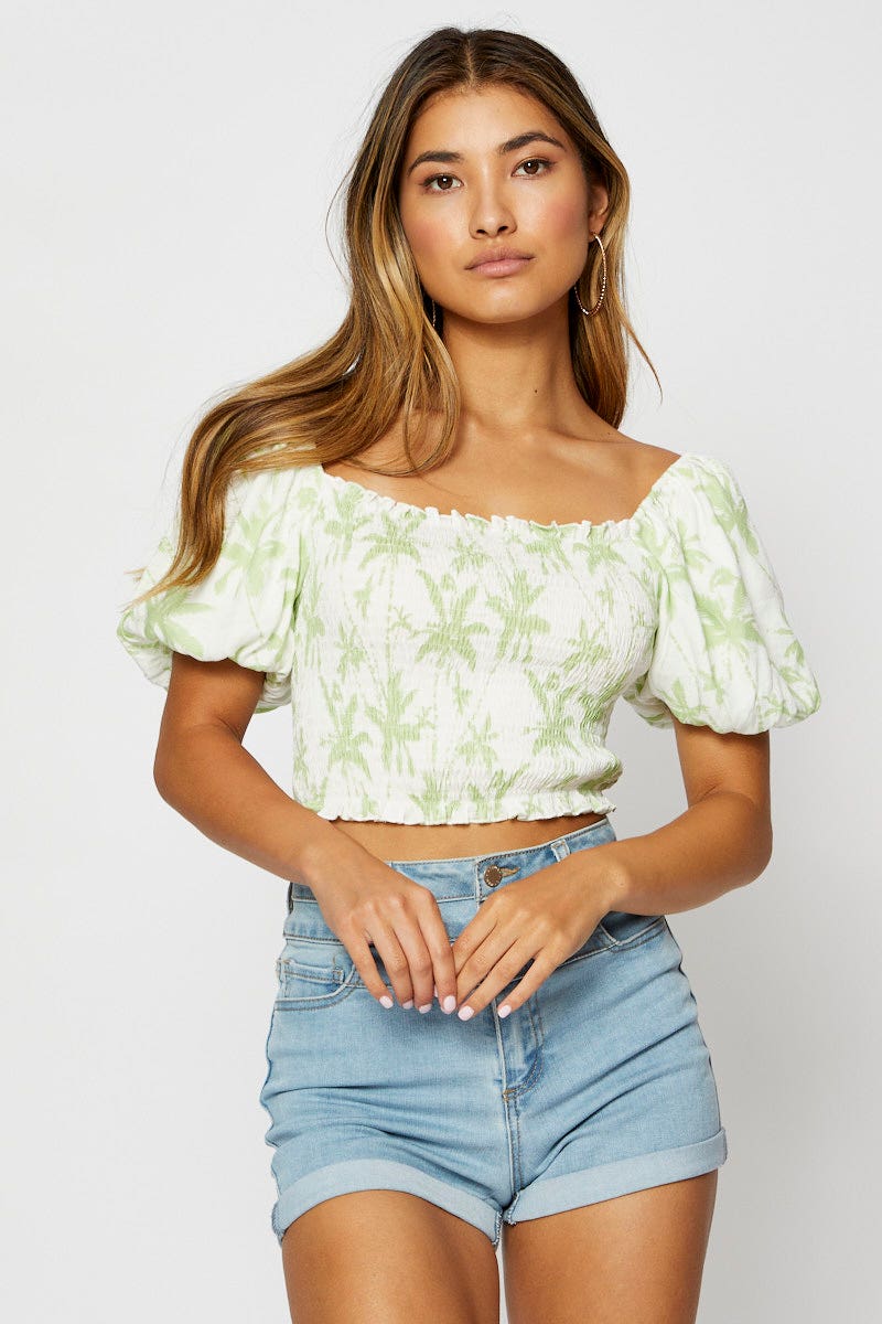 CROP TOP Print Crop Top Short Sleeve for Women by Ally